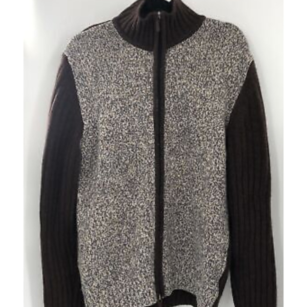 Canali Sportswear Men's Wool White/Blue/Brown Full Zip Collared Sweater sz 50